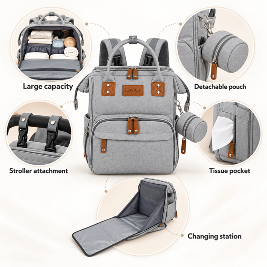 Diaper Backpack with Portable Changing Station