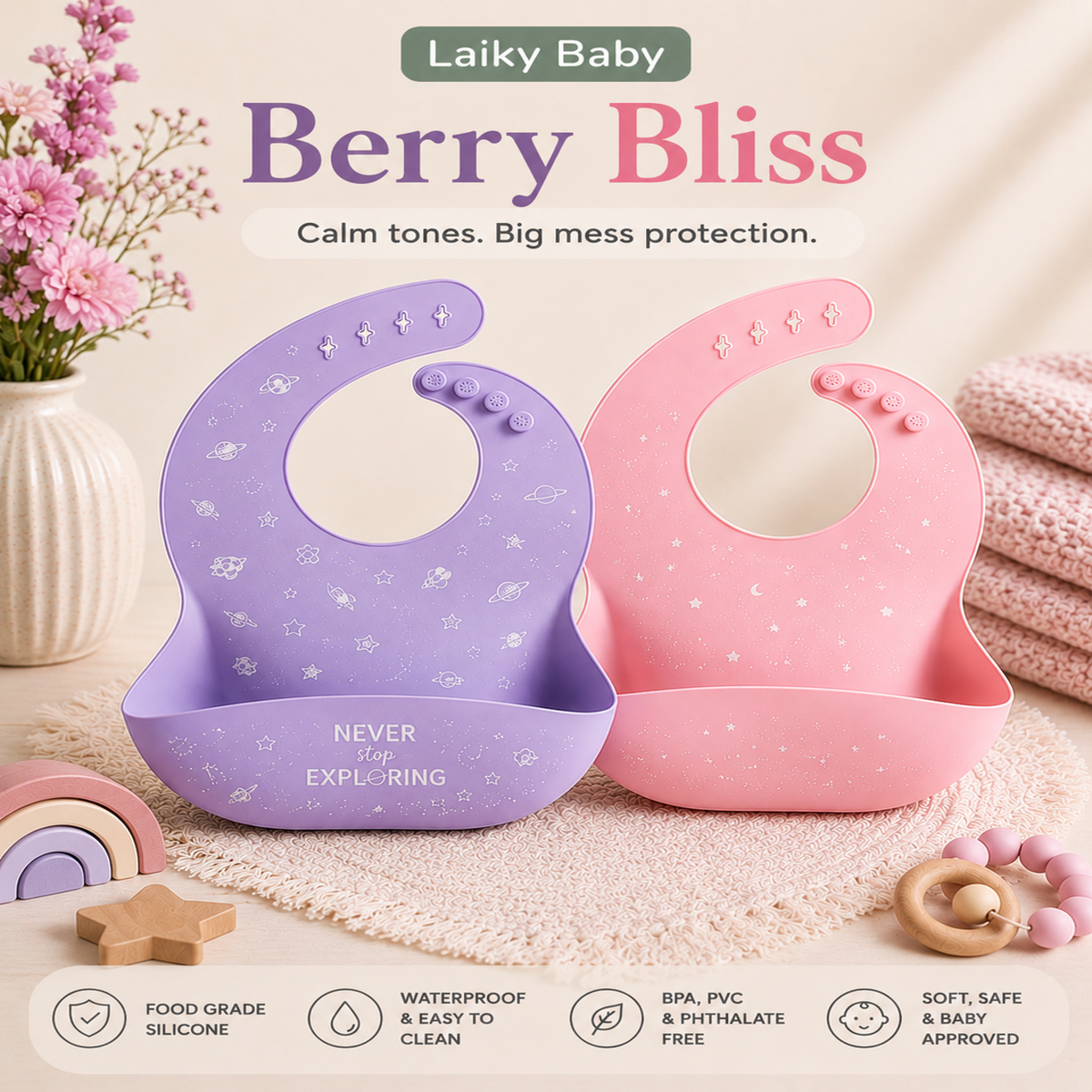 Laiky Baby Curated 2-Pack Silicone Bibs