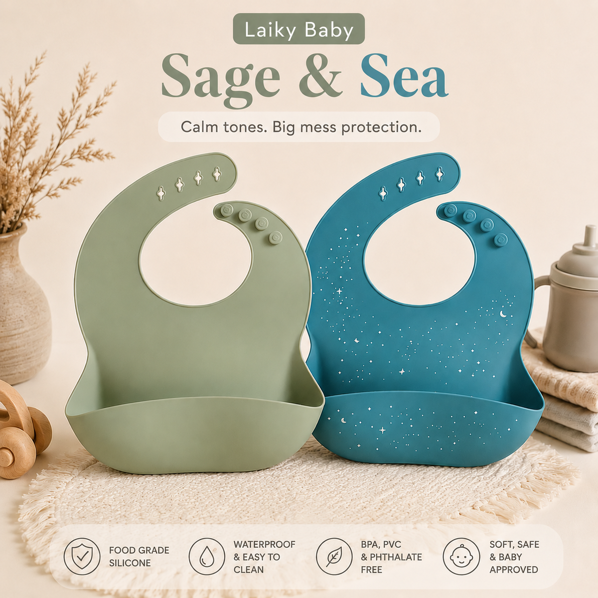Laiky Baby Curated 2-Pack Silicone Bibs