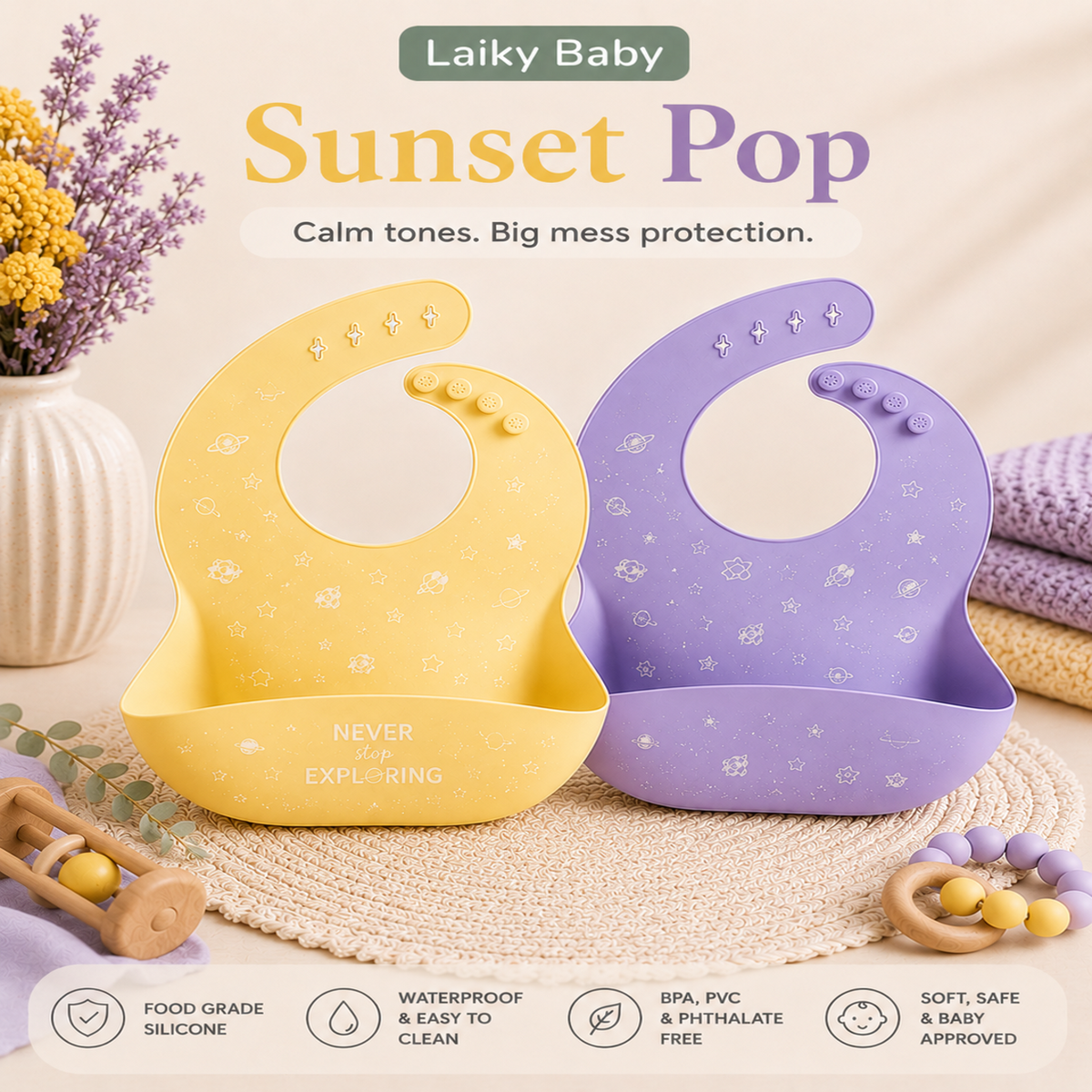 Laiky Baby Curated 2-Pack Silicone Bibs